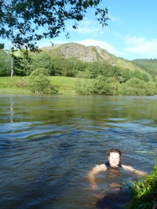 The owner of Red Kite Barn enjoying some wild swimming, close to the village of Llanwrthwl